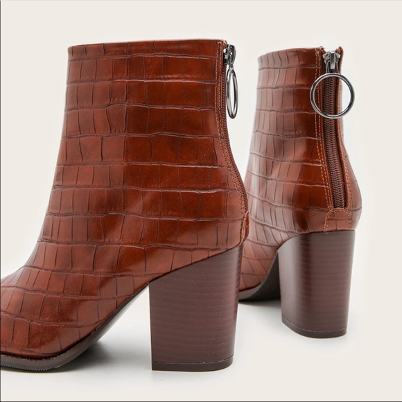 PREORDER! Cognac Crocodile Western Heeled Booties - Picture 4 of 5